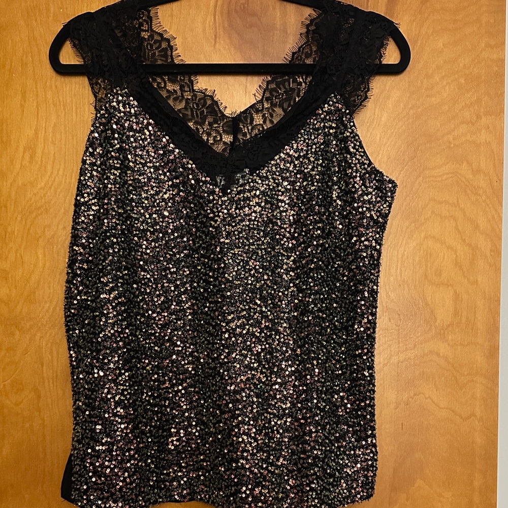 Umgee Black and Pink Sequin Lace Camisole
